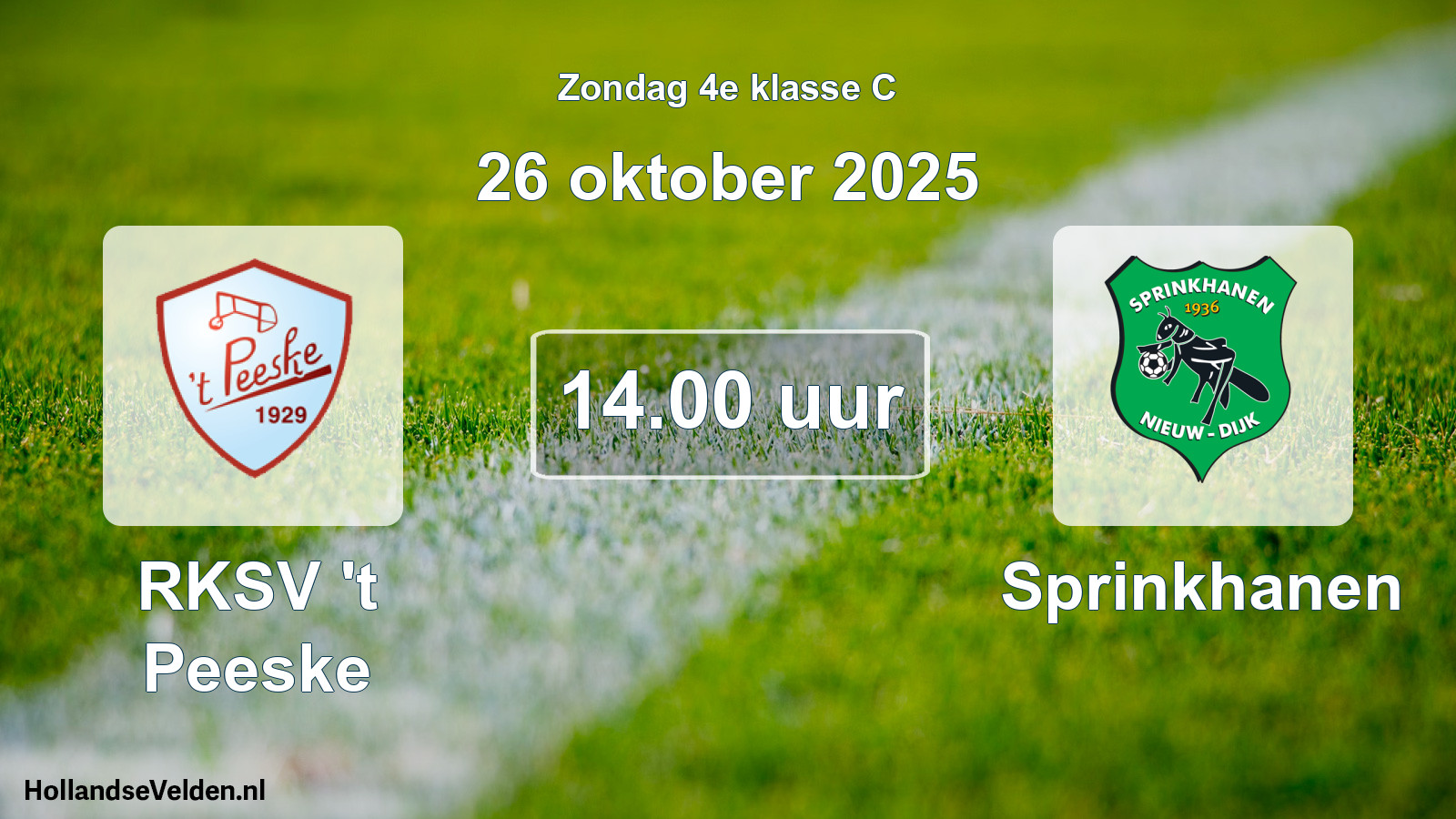 Geplande wedstrijd: RKSV 't Peeske - Sprinkhanen (26 oktober 2025)