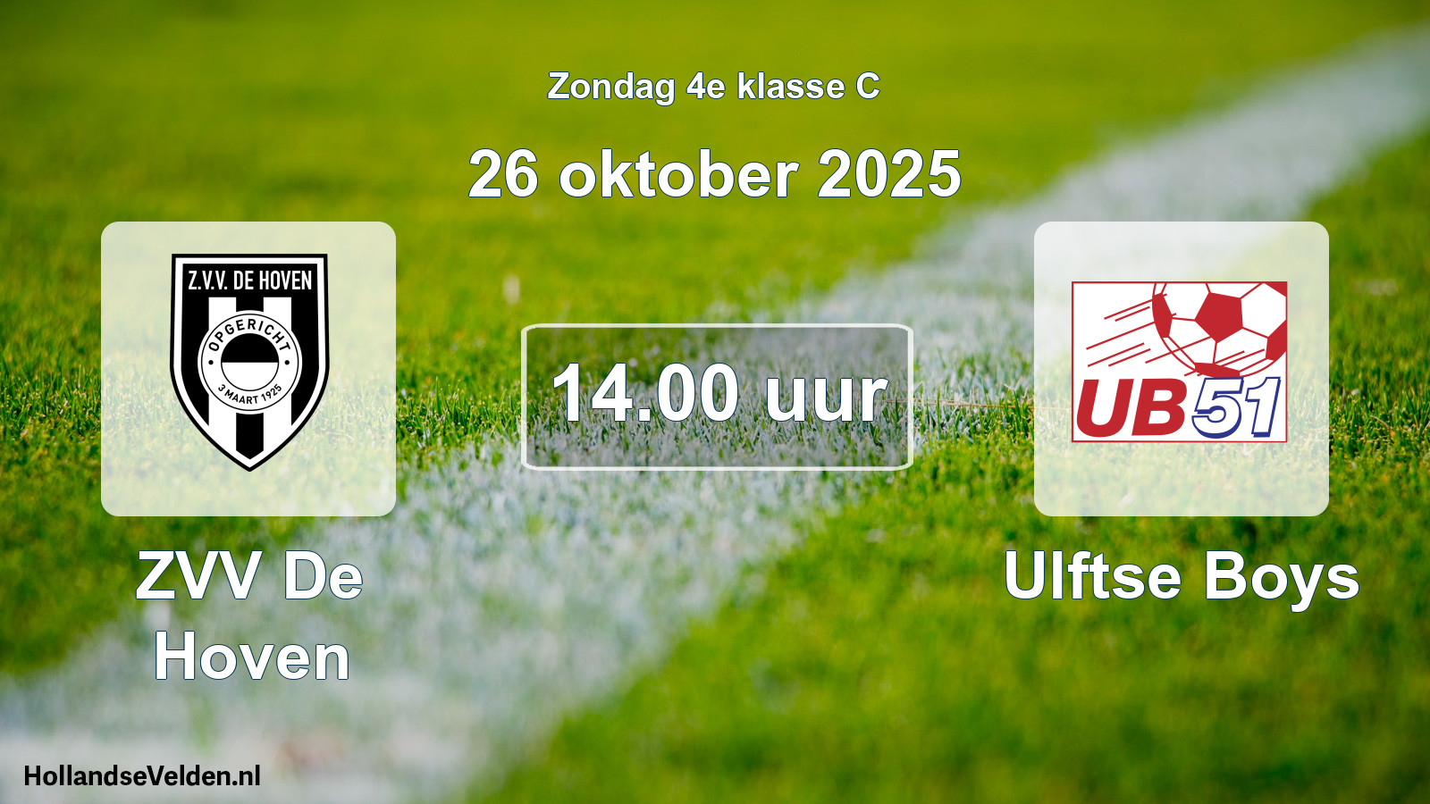 Geplande wedstrijd: ZVV De Hoven - Ulftse Boys (26 oktober 2025)