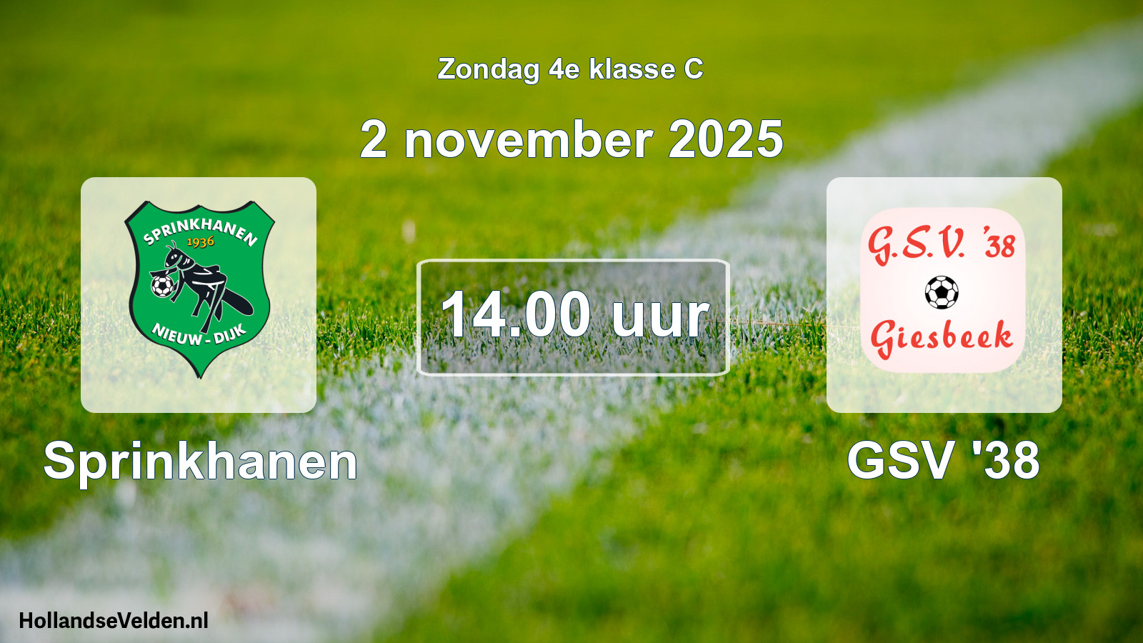 Geplande wedstrijd: Sprinkhanen - GSV '38 (2 november 2025)