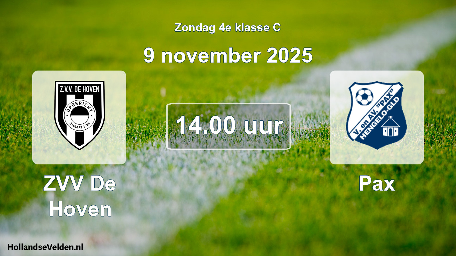 Geplande wedstrijd: ZVV De Hoven - Pax (9 november 2025)