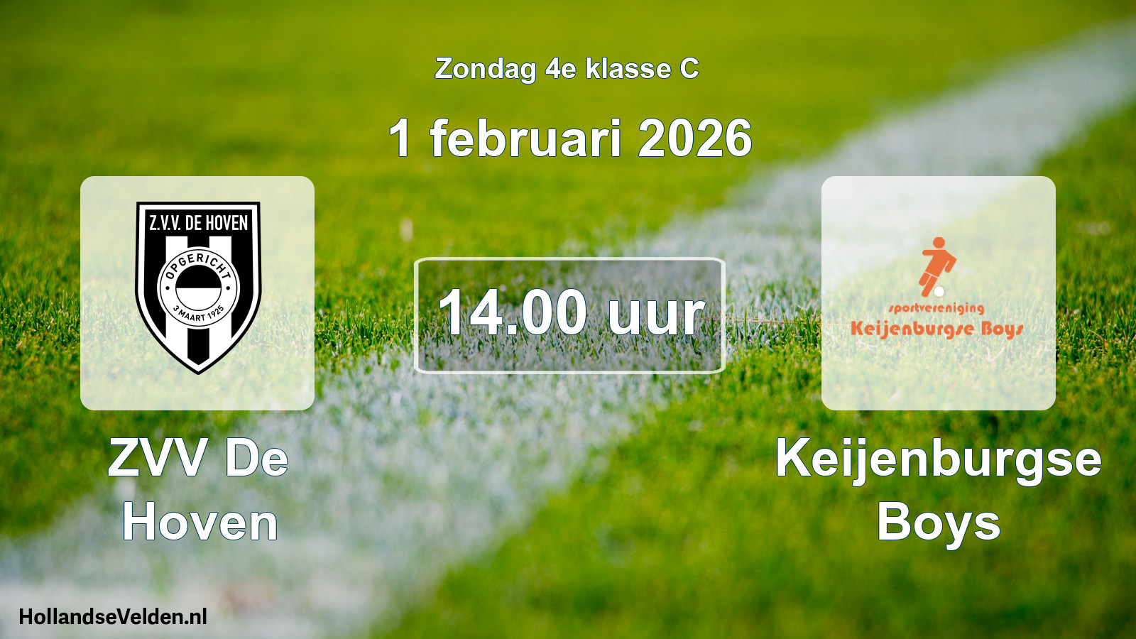Geplande wedstrijd: ZVV De Hoven - Keijenburgse Boys (1 februari 2026)
