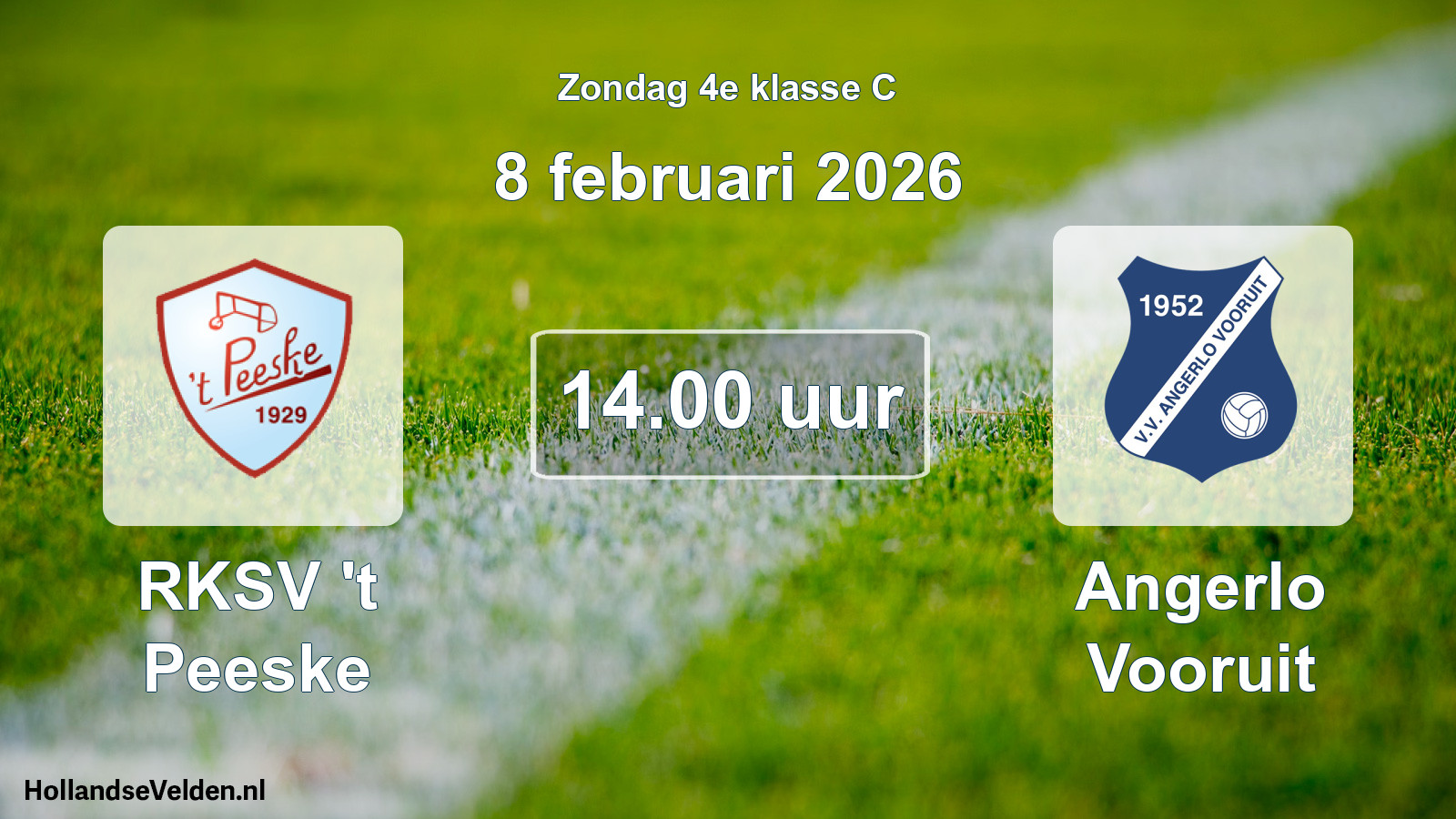 Scheduled Match: RKSV 't Peeske - Angerlo Vooruit (8 February 2026)