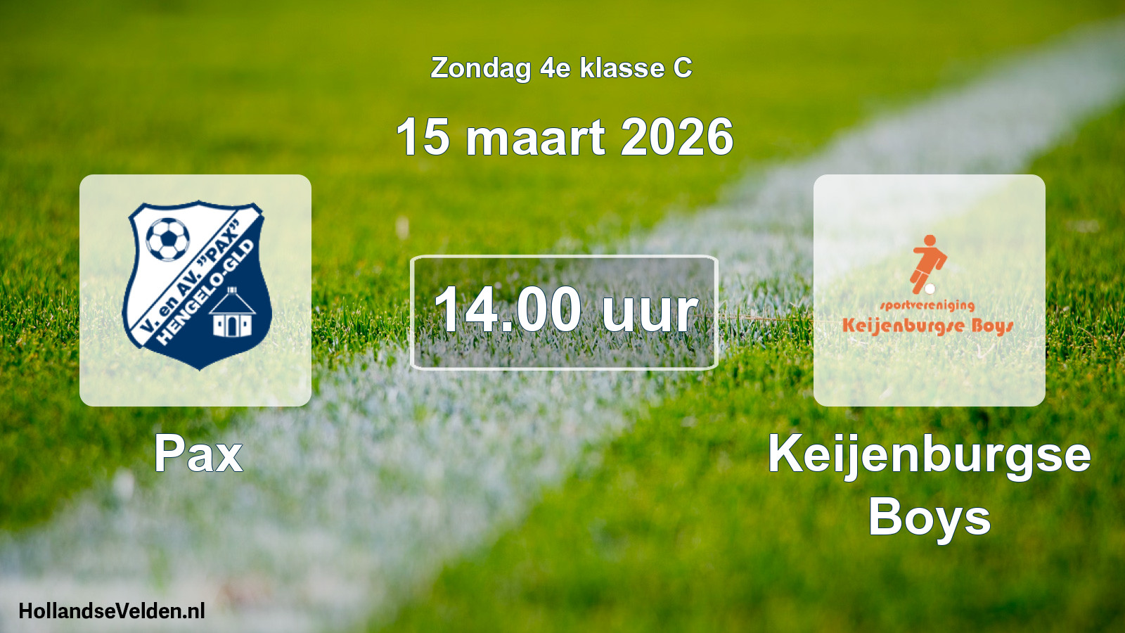 Geplande wedstrijd: Pax - Keijenburgse Boys (15 maart 2026)