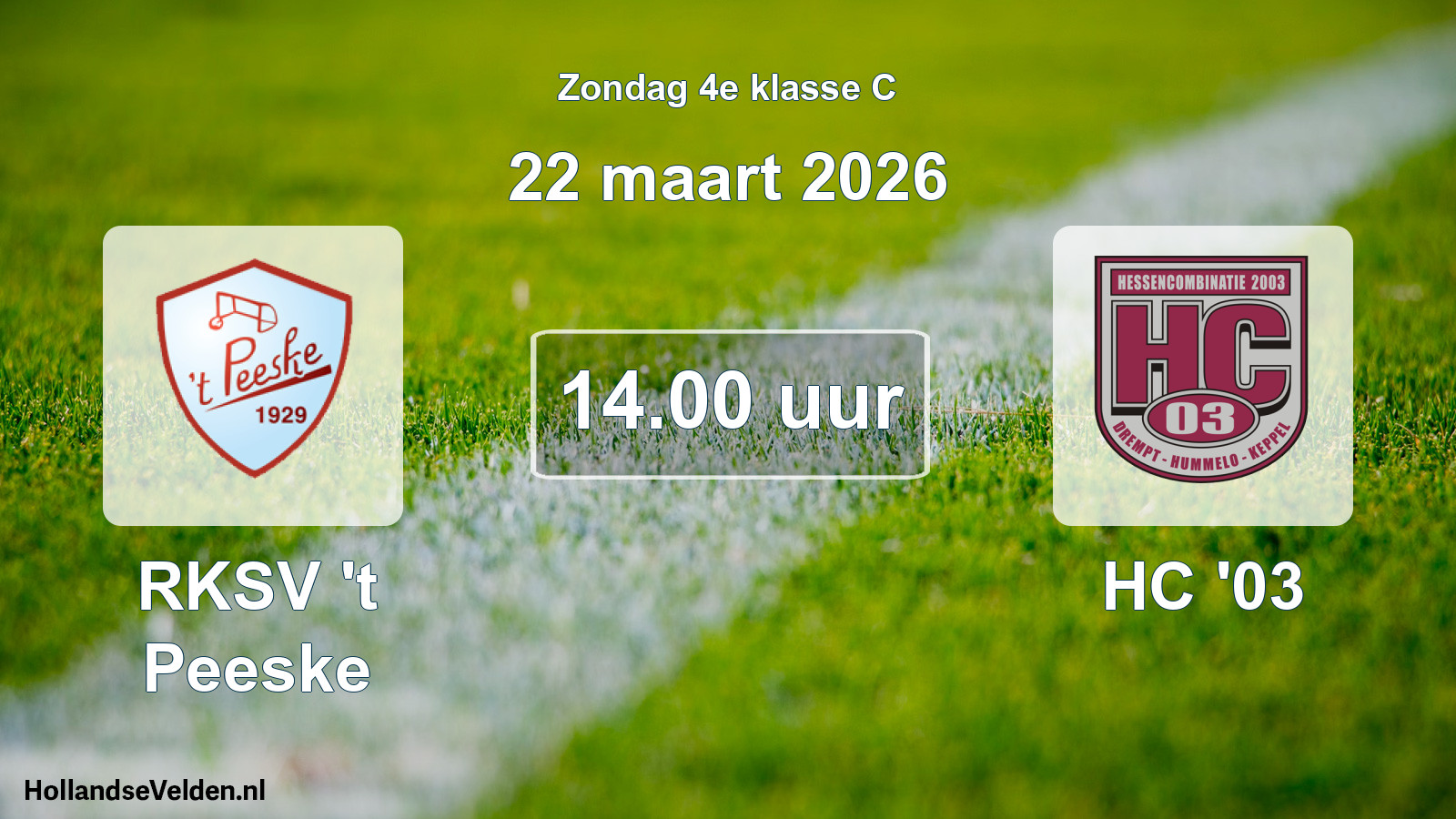 Geplande wedstrijd: RKSV 't Peeske - HC '03 (22 maart 2026)