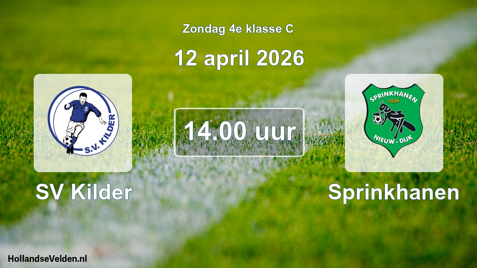 Geplande wedstrijd: SV Kilder - Sprinkhanen (12 april 2026)