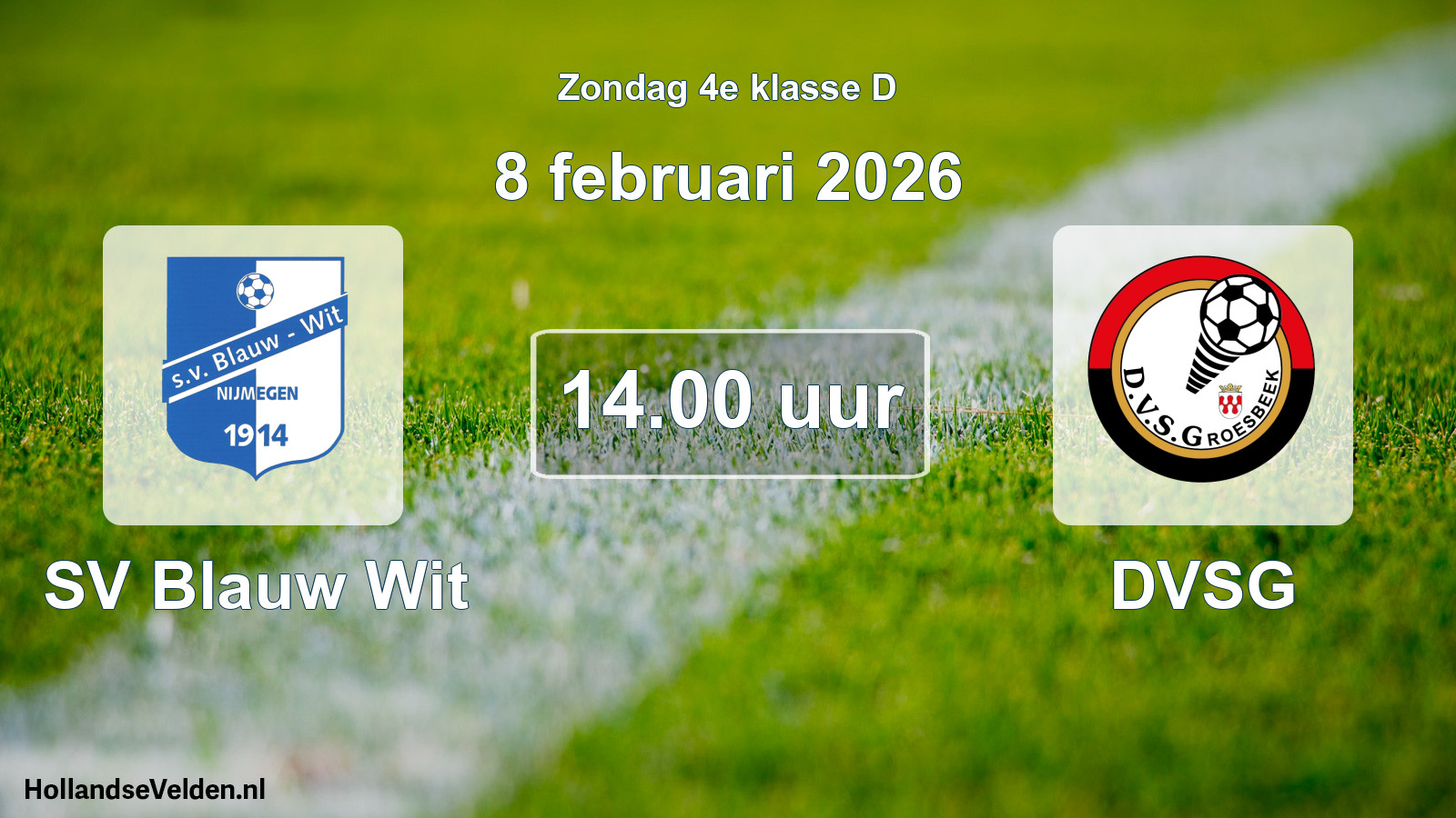 Scheduled Match: SV Blauw Wit - DVSG (8 February 2026)