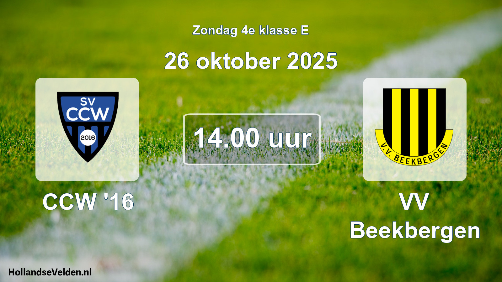 Geplande wedstrijd: CCW '16 - VV Beekbergen (26 oktober 2025)