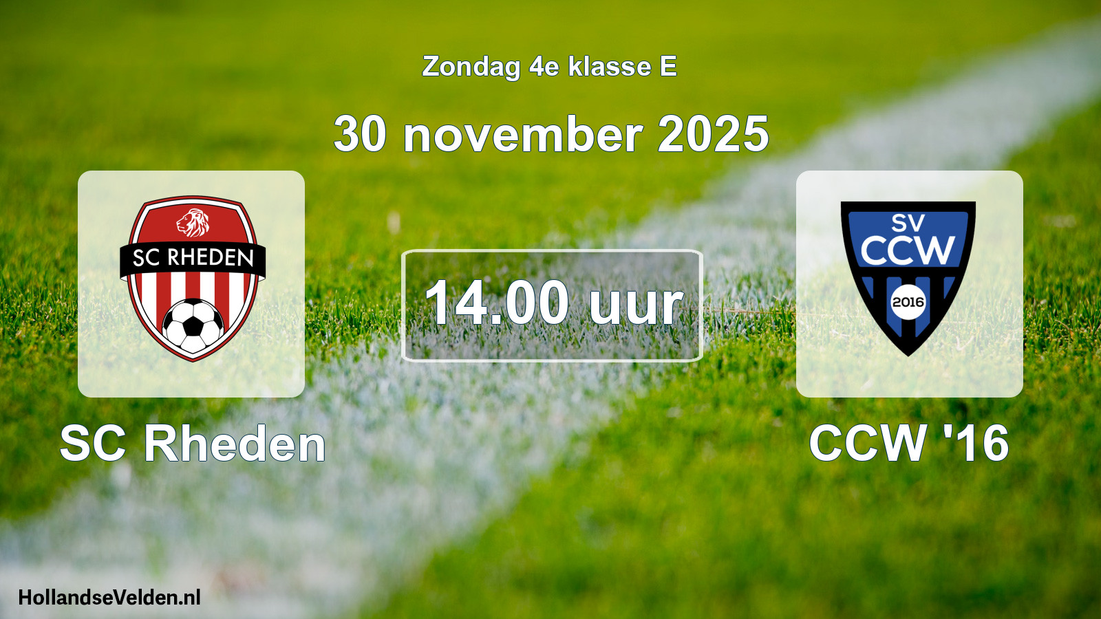 Geplande wedstrijd: SC Rheden - CCW '16 (30 november 2025)