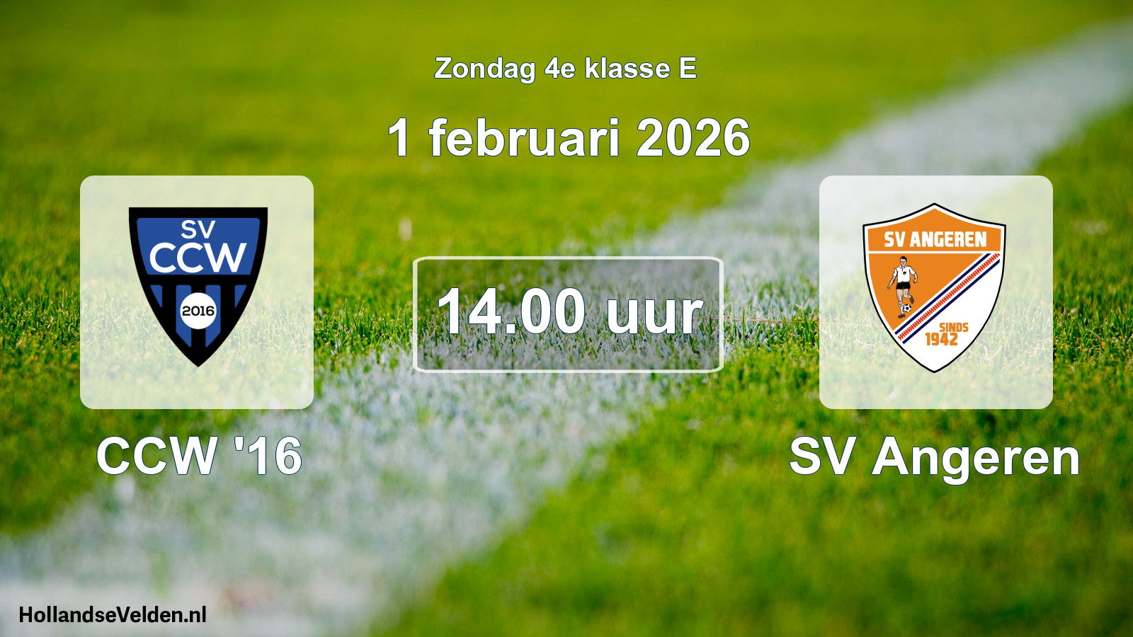 Geplande wedstrijd: CCW '16 - SV Angeren (1 februari 2026)