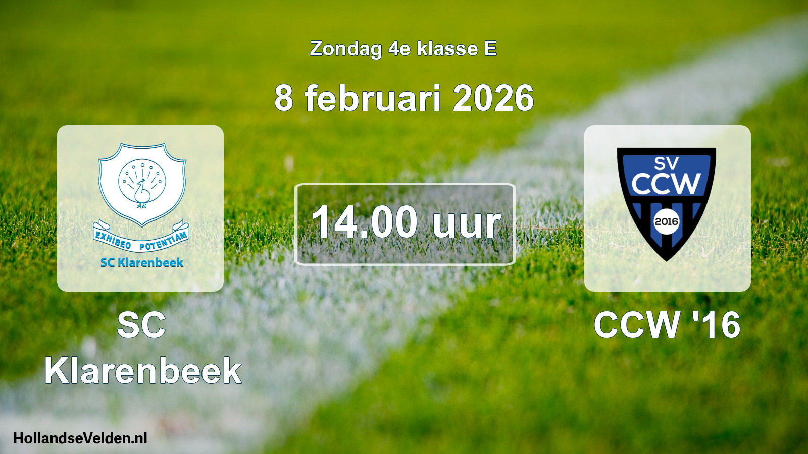 Scheduled Match: SC Klarenbeek - CCW '16 (8 February 2026)