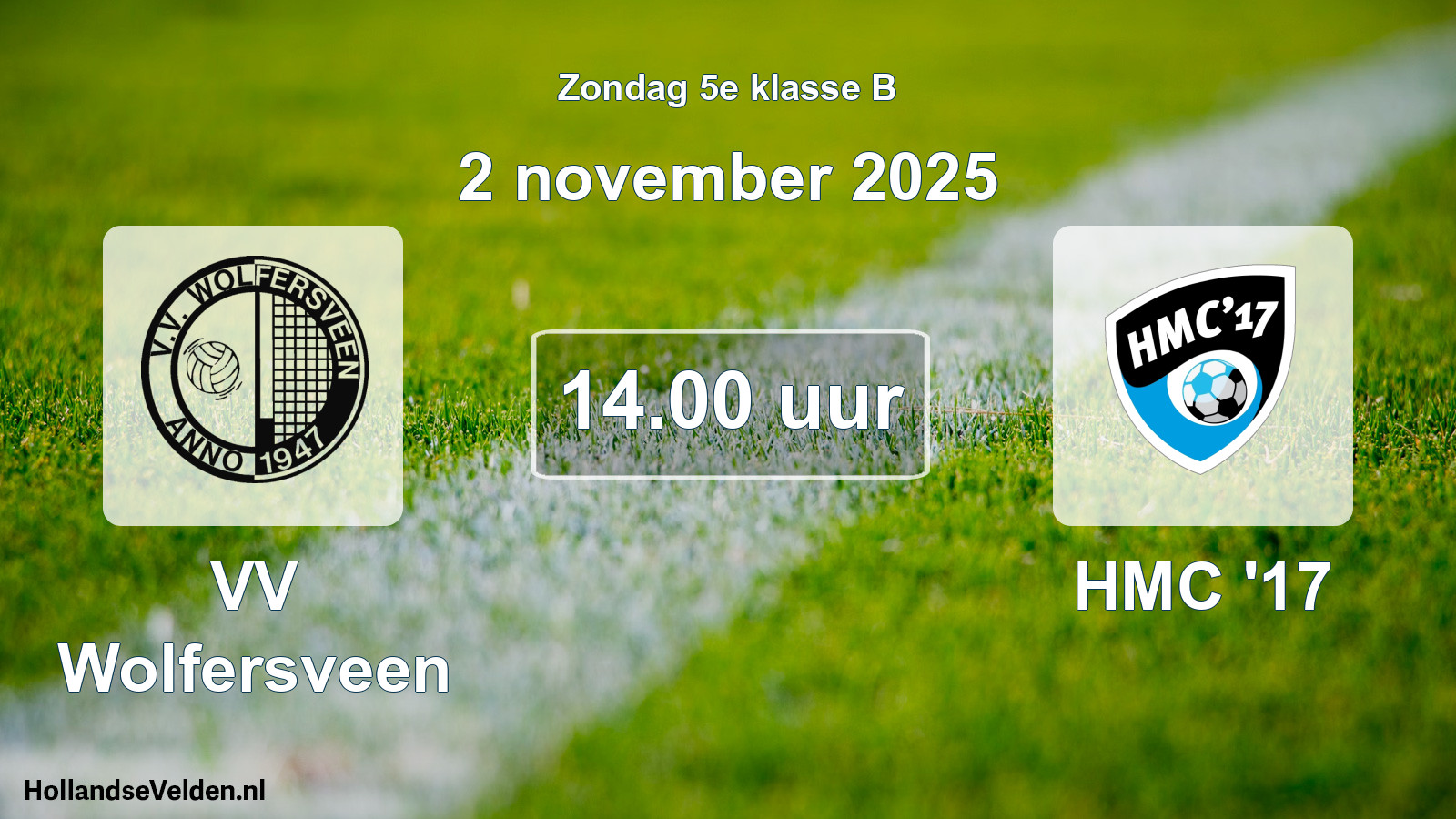 Geplande wedstrijd: VV Wolfersveen - HMC '17 (2 november 2025)