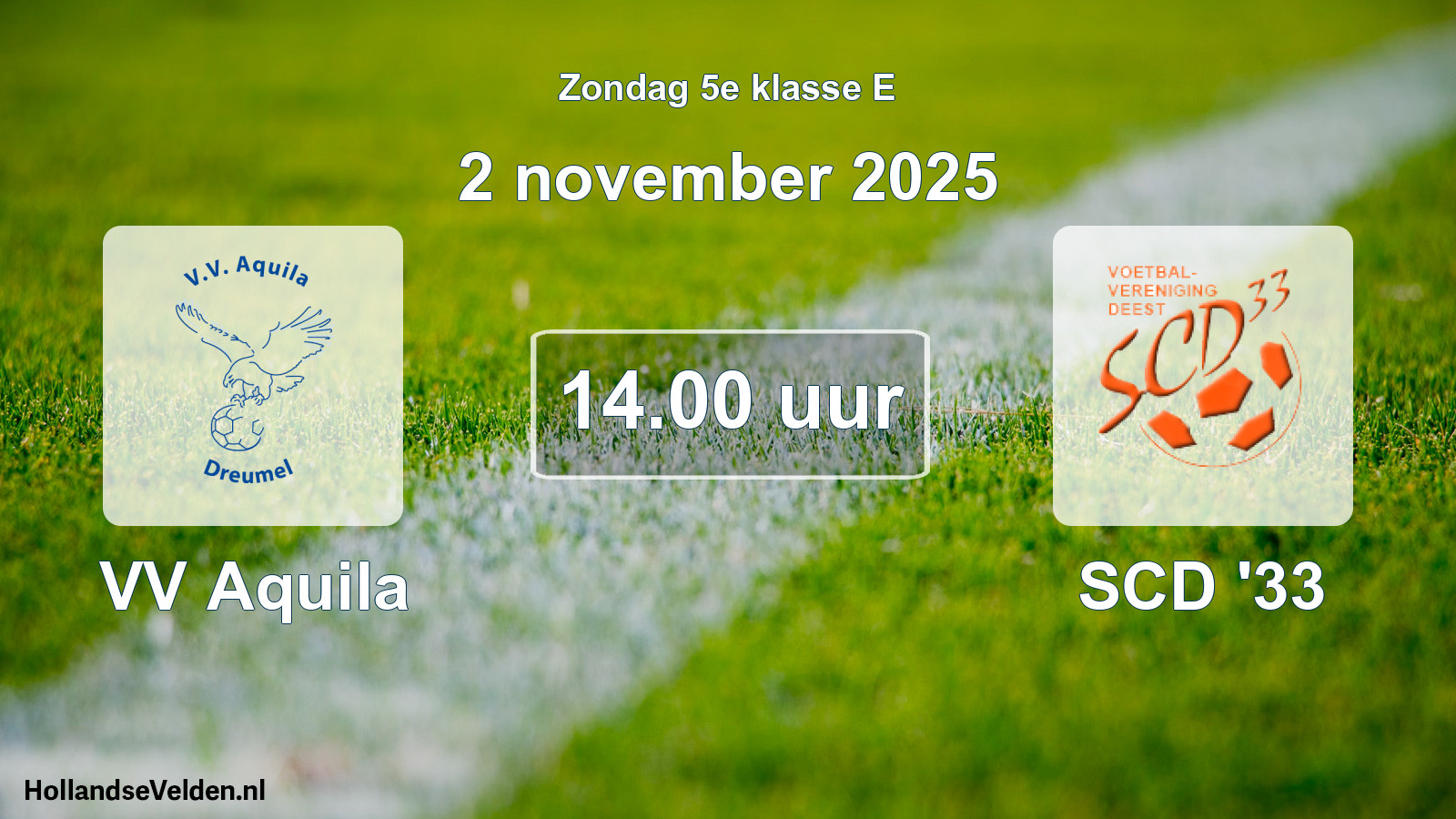 Geplande wedstrijd: VV Aquila - SCD '33 (2 november 2025)