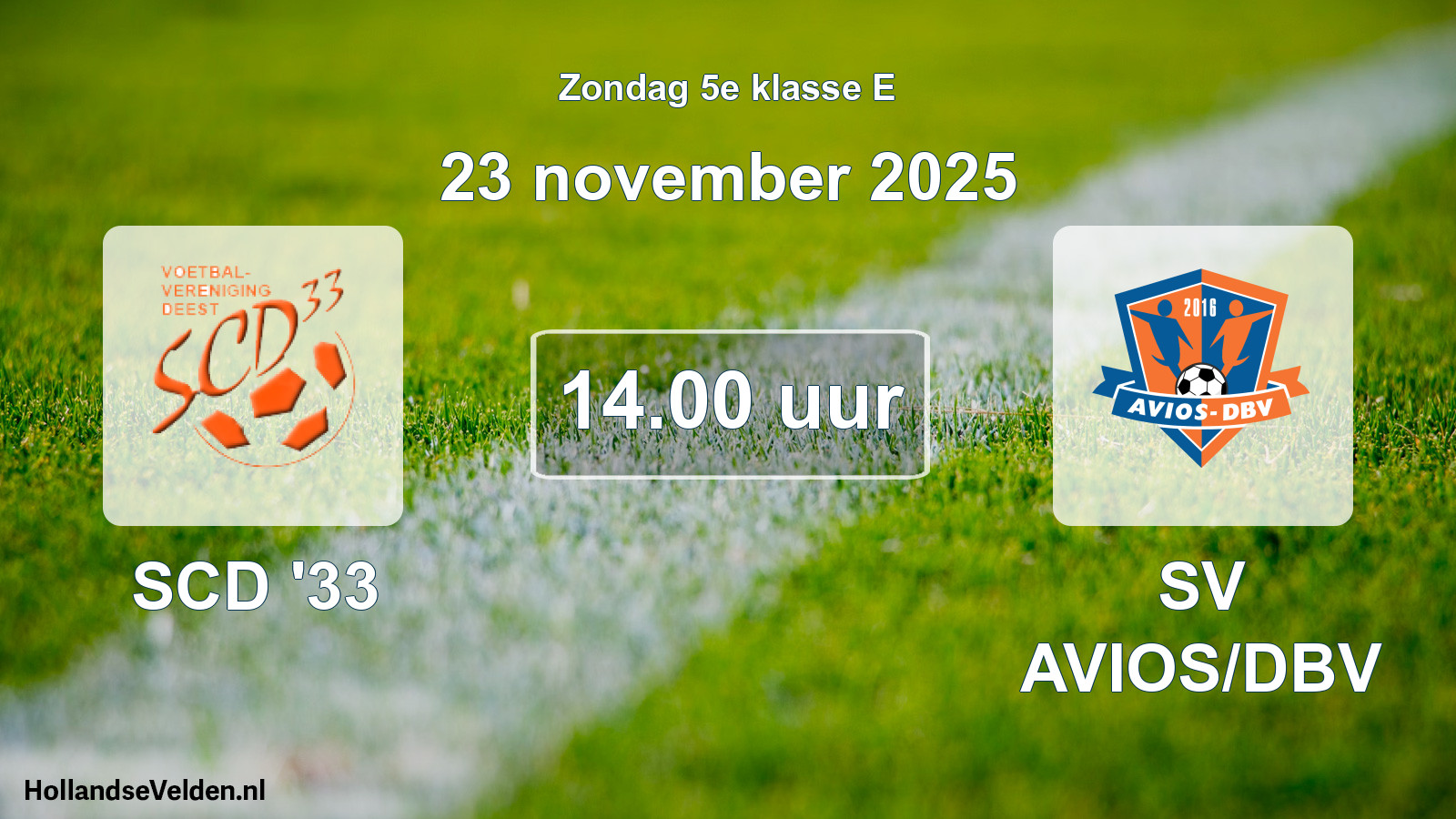 Geplande wedstrijd: SCD '33 - SV AVIOS/DBV (23 november 2025)