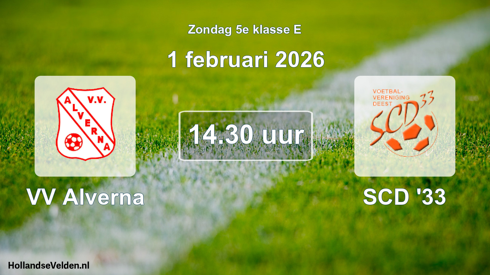 Geplande wedstrijd: VV Alverna - SCD '33 (1 februari 2026)