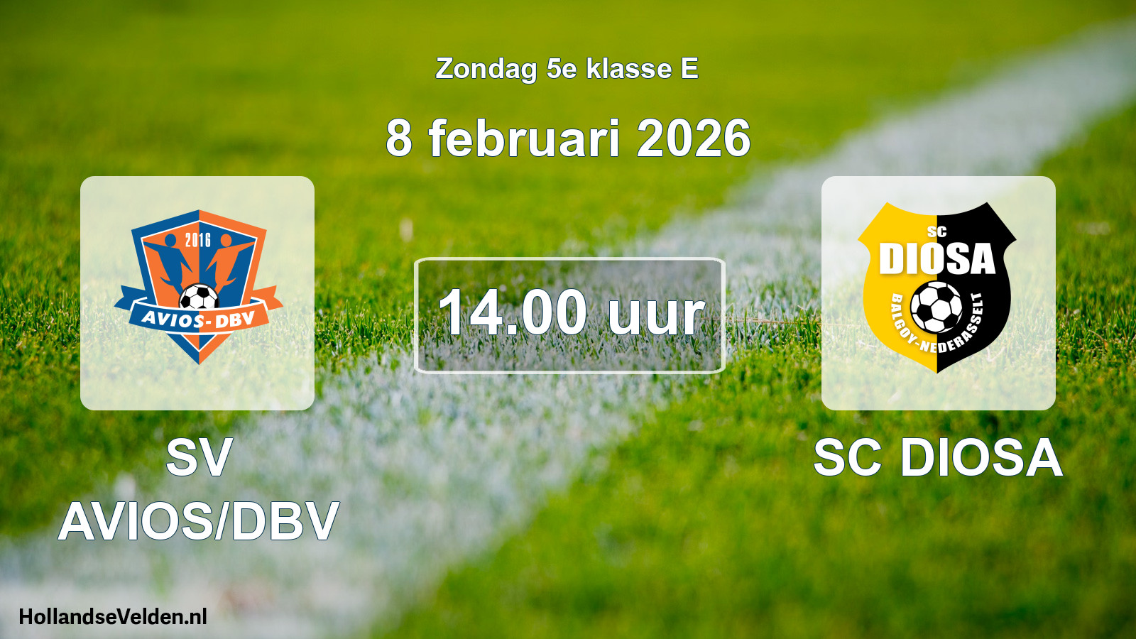 Geplande wedstrijd: SV AVIOS/DBV - SC DIOSA (8 februari 2026)