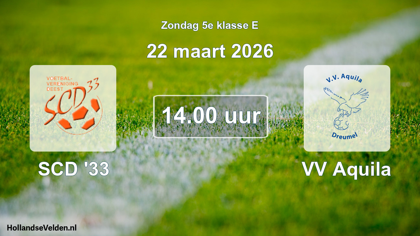 Geplande wedstrijd: SCD '33 - VV Aquila (22 maart 2026)