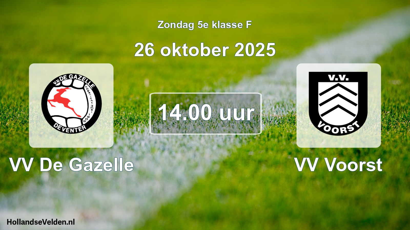 Geplande wedstrijd: VV De Gazelle - VV Voorst (26 oktober 2025)
