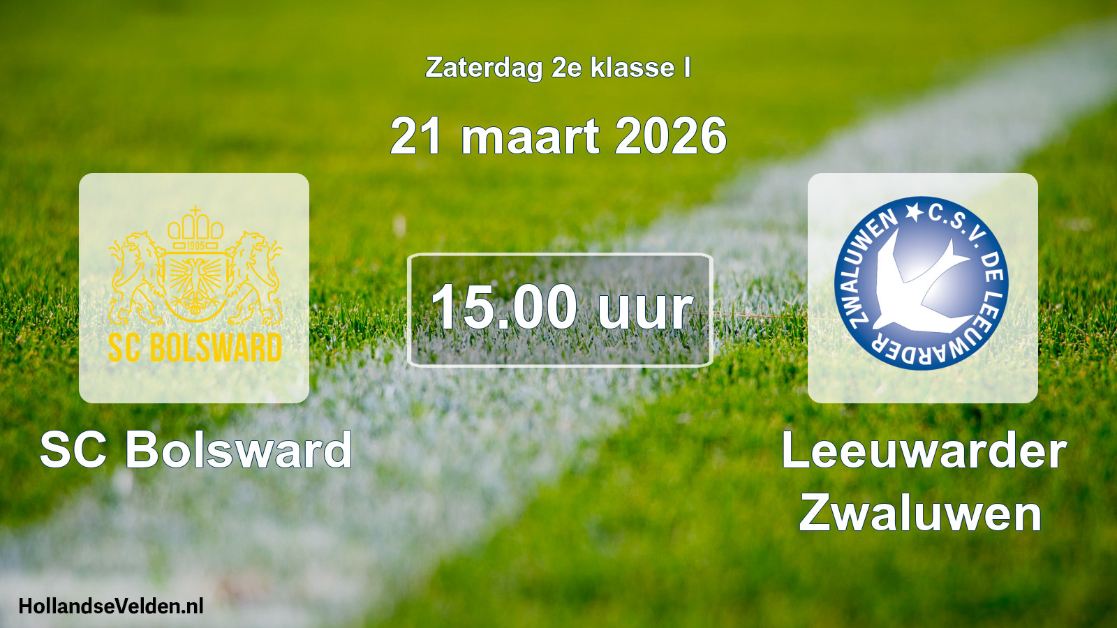 Geplande wedstrijd: SC Bolsward - Leeuwarder Zwaluwen (21 maart 2026)