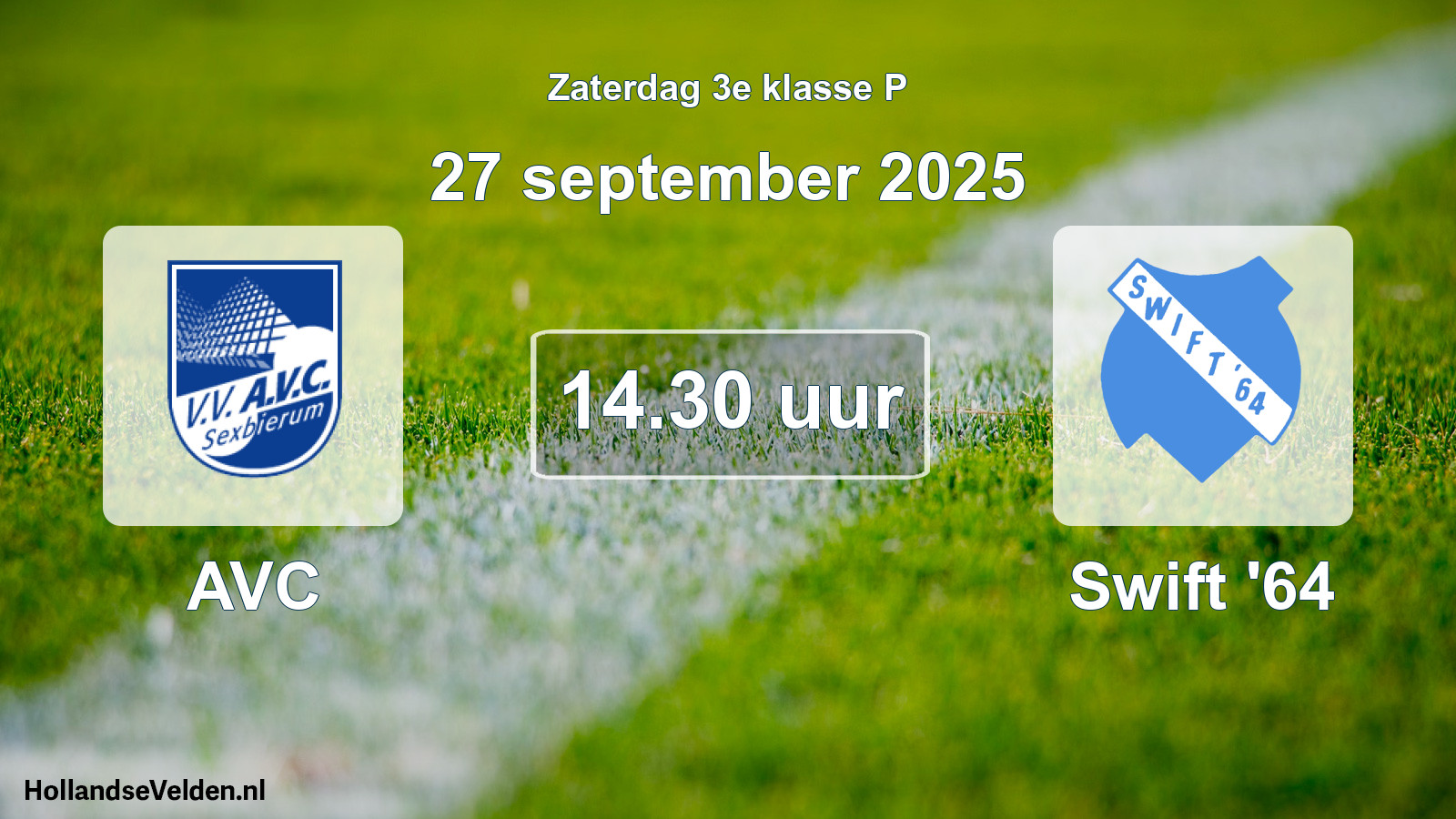 Geplande wedstrijd: AVC - Swift '64 (27 september 2025)