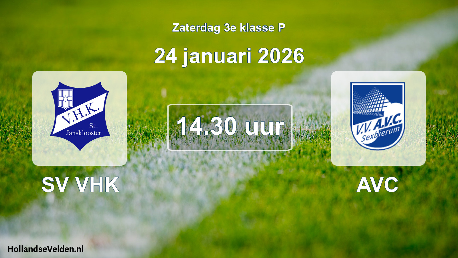 Geplande wedstrijd: SV VHK - AVC (24 januari 2026)