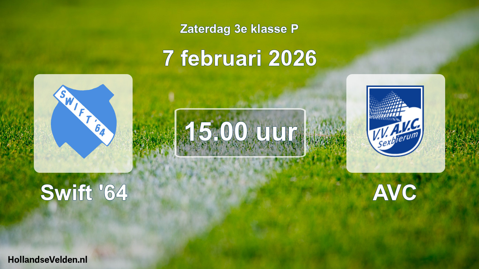Geplande wedstrijd: Swift '64 - AVC (7 februari 2026)