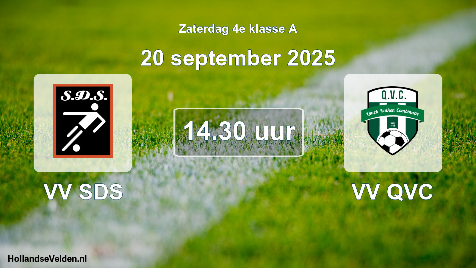 Geplande wedstrijd: VV SDS - VV QVC (20 september 2025)