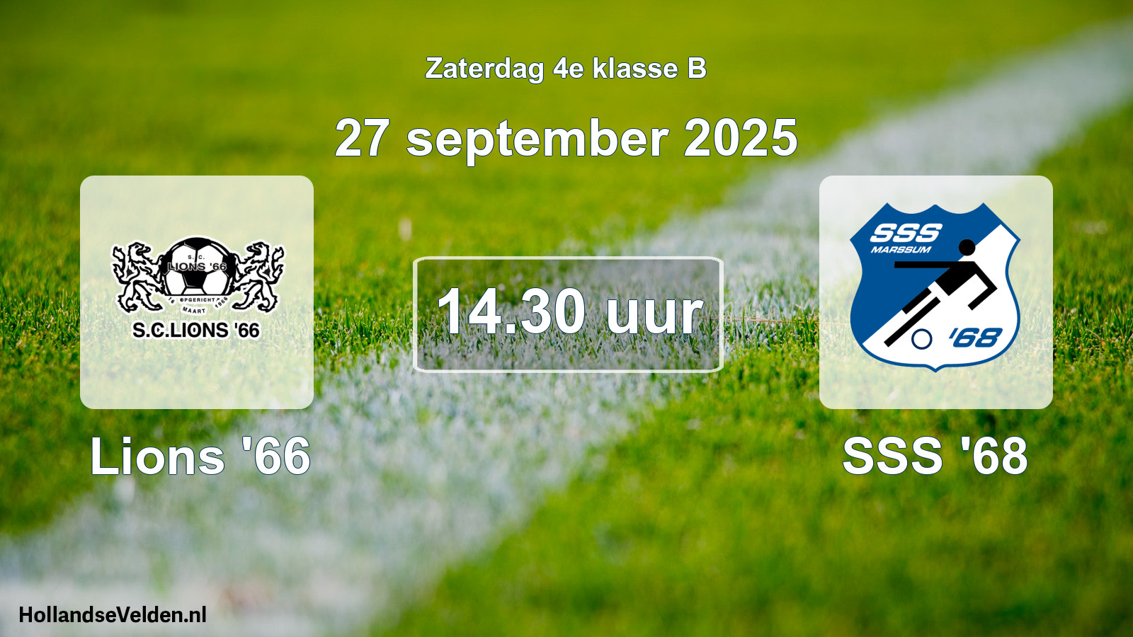 Geplande wedstrijd: Lions '66 - SSS '68 (27 september 2025)