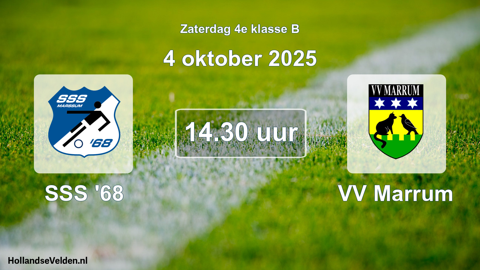 Geplande wedstrijd: SSS '68 - VV Marrum (4 oktober 2025)