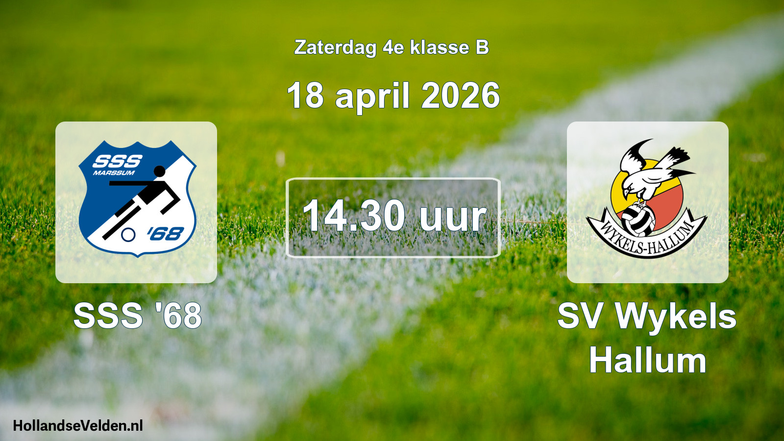 Geplande wedstrijd: SSS '68 - SV Wykels Hallum (18 april 2026)