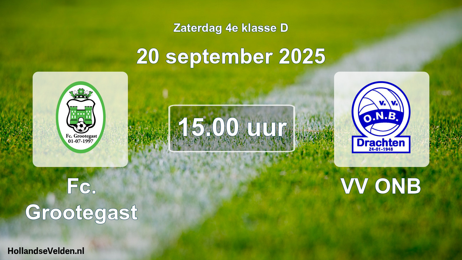 Scheduled Match: Fc. Grootegast - VV ONB (20 September 2025)