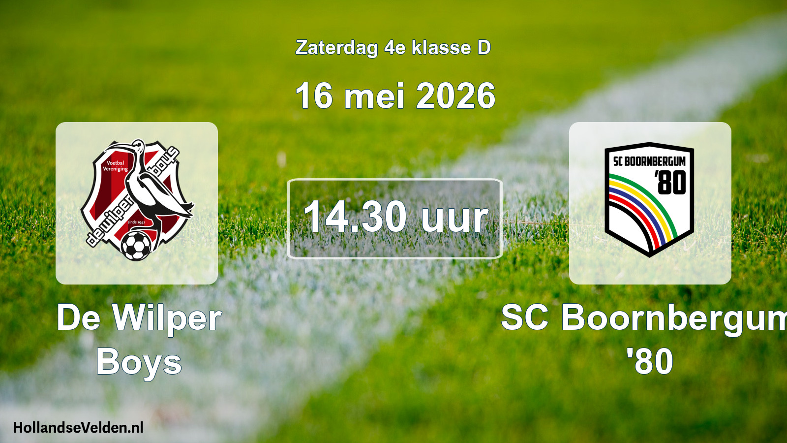 Geplande wedstrijd: De Wilper Boys - SC Boornbergum '80 (16 mei 2026)