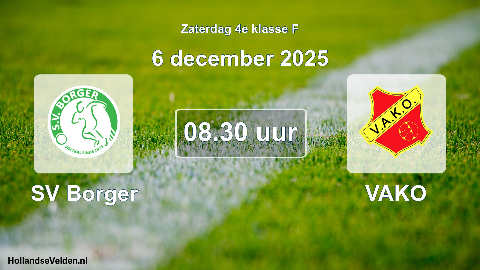 Geplande wedstrijd: SV Borger - VAKO (6 december 2025)