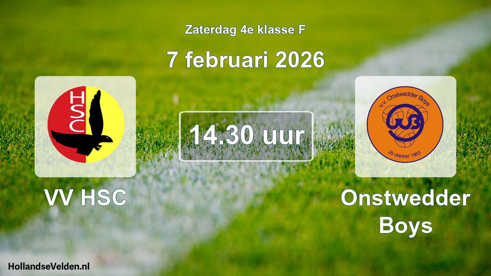 Geplande wedstrijd: VV HSC - Onstwedder Boys (7 februari 2026)