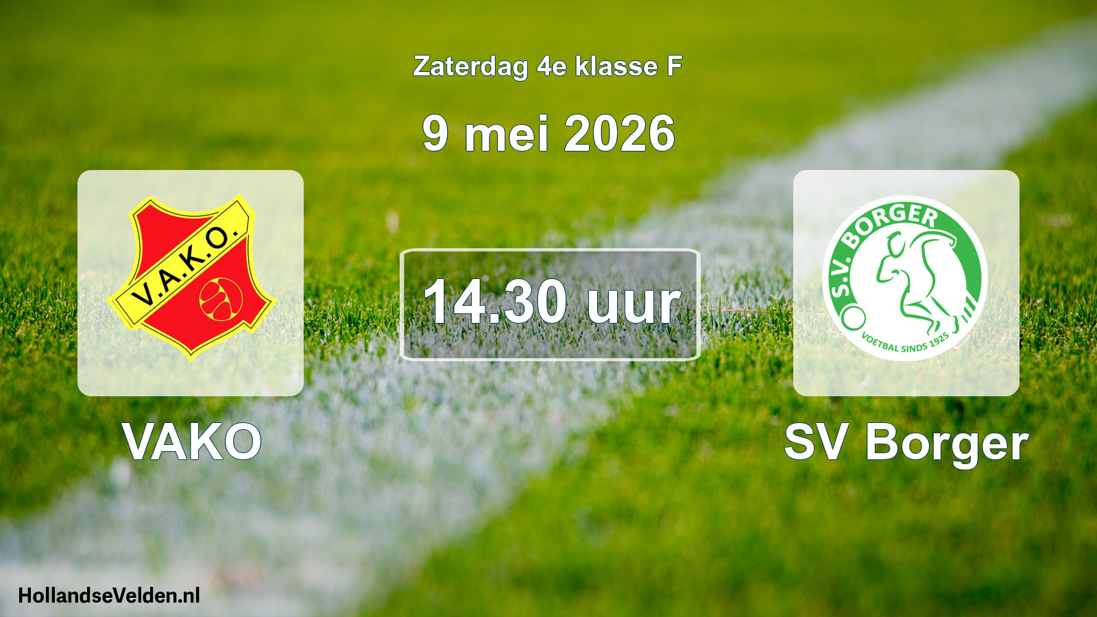 Geplande wedstrijd: VAKO - SV Borger (9 mei 2026)