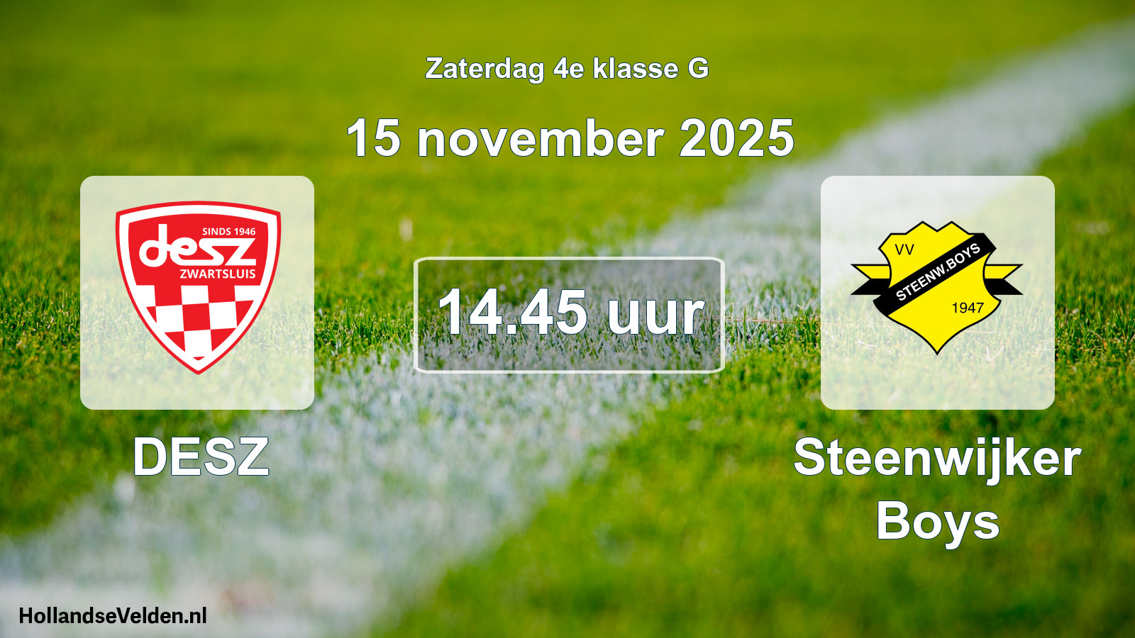 Geplande wedstrijd: DESZ - Steenwijker Boys (15 november 2025)