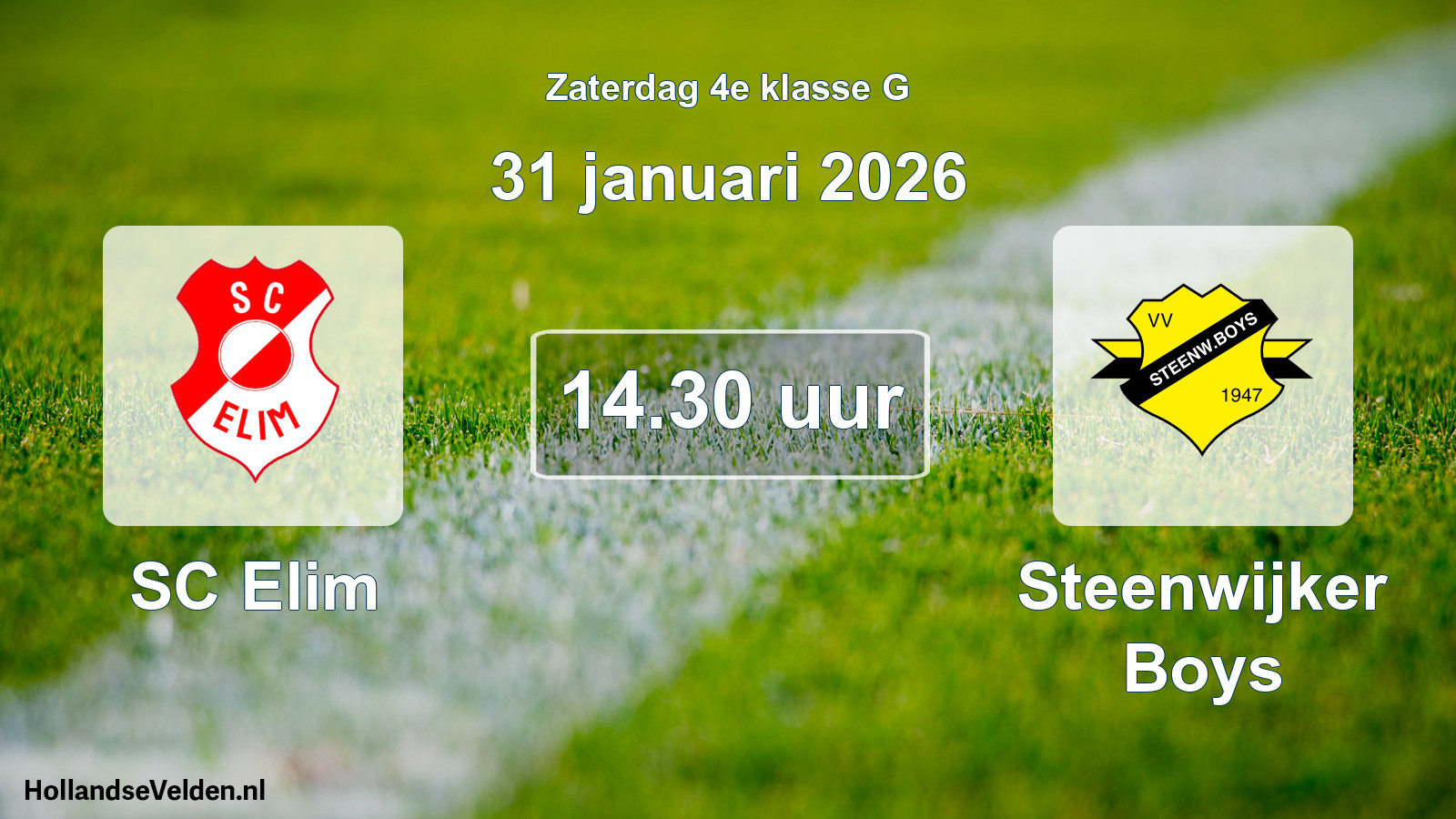 Geplande wedstrijd: SC Elim - Steenwijker Boys (31 januari 2026)