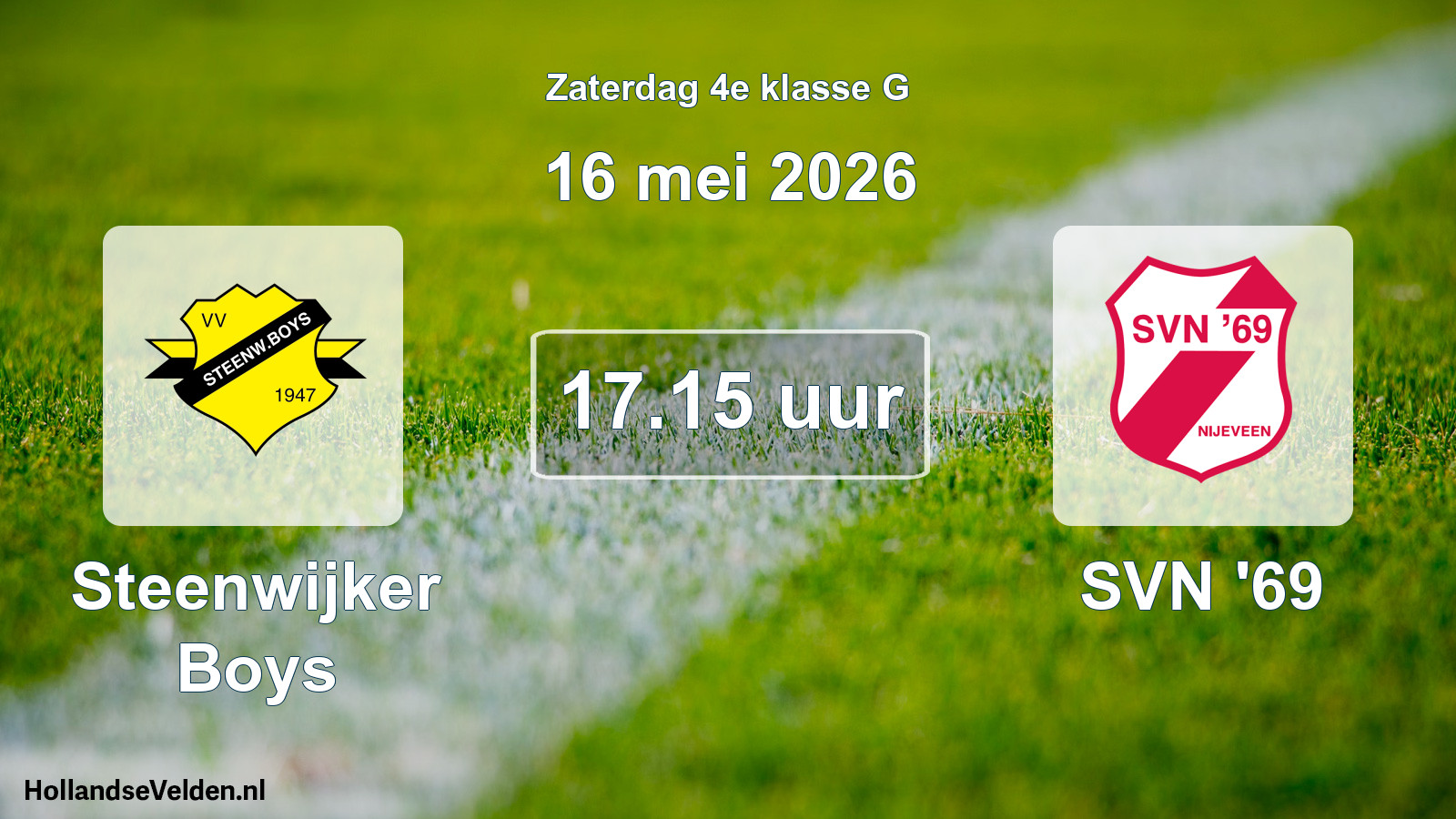 Geplande wedstrijd: Steenwijker Boys - SVN '69 (16 mei 2026)