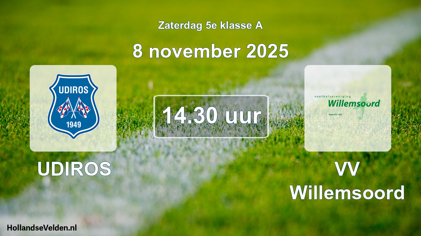Geplande wedstrijd: UDIROS - VV Willemsoord (8 november 2025)