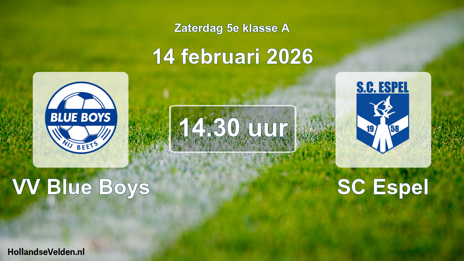 Geplande wedstrijd: VV Blue Boys - SC Espel (14 februari 2026)