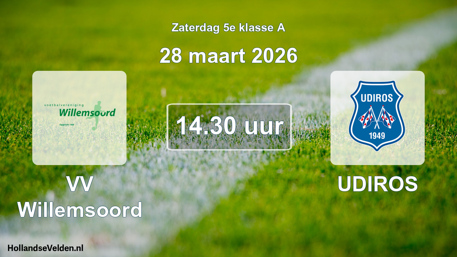 Geplande wedstrijd: VV Willemsoord - UDIROS (28 maart 2026)