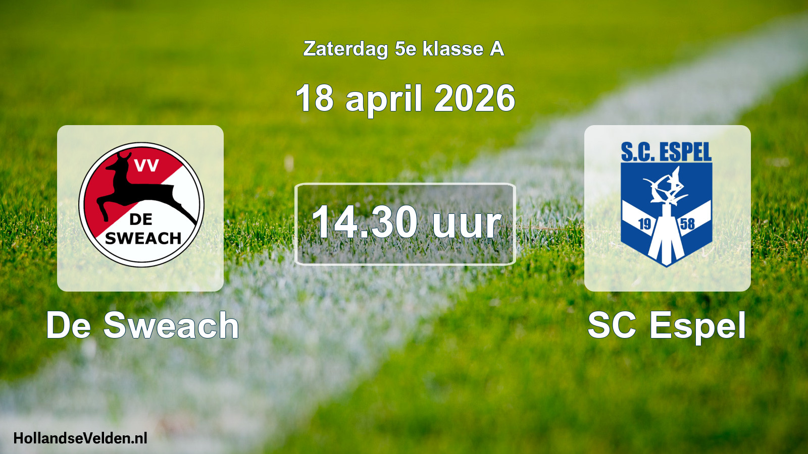 Geplande wedstrijd: De Sweach - SC Espel (18 april 2026)