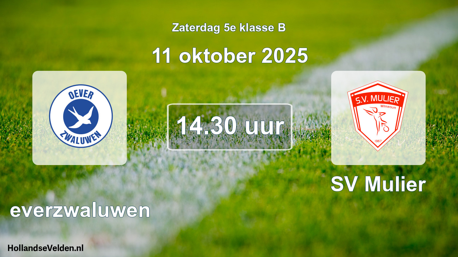 Geplande wedstrijd: Oeverzwaluwen - SV Mulier (11 oktober 2025)