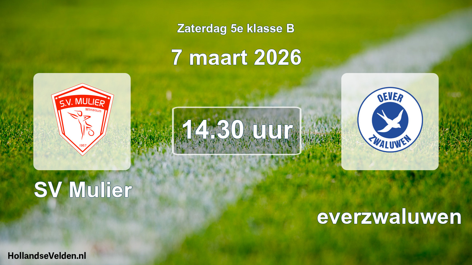 Geplande wedstrijd: SV Mulier - Oeverzwaluwen (7 maart 2026)