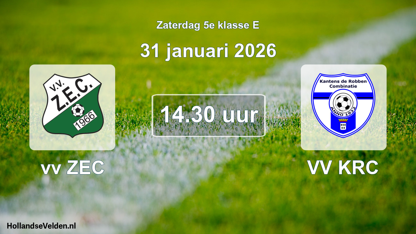 Geplande wedstrijd: vv ZEC - VV KRC (31 januari 2026)