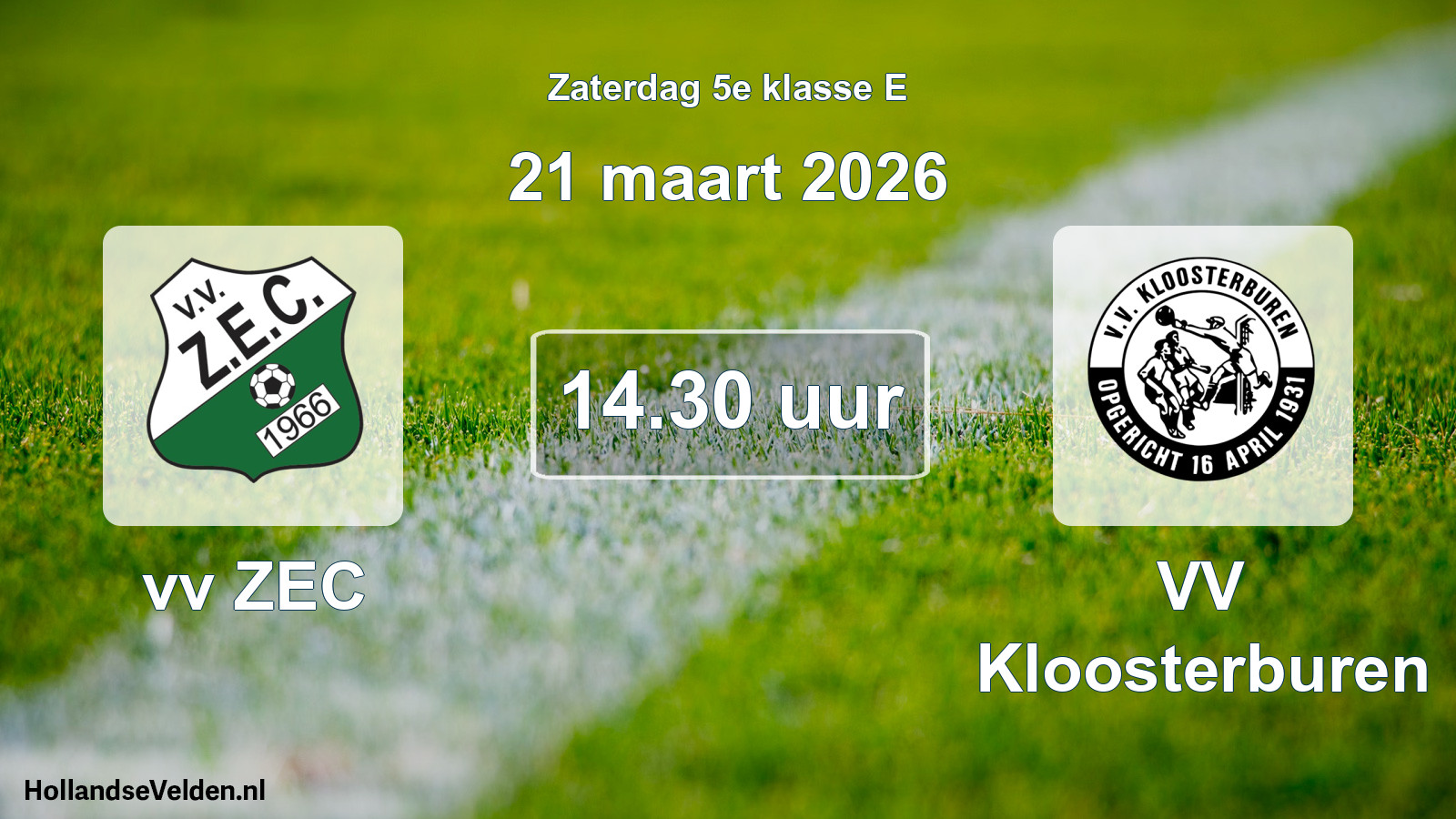Geplande wedstrijd: vv ZEC - VV Kloosterburen (21 maart 2026)