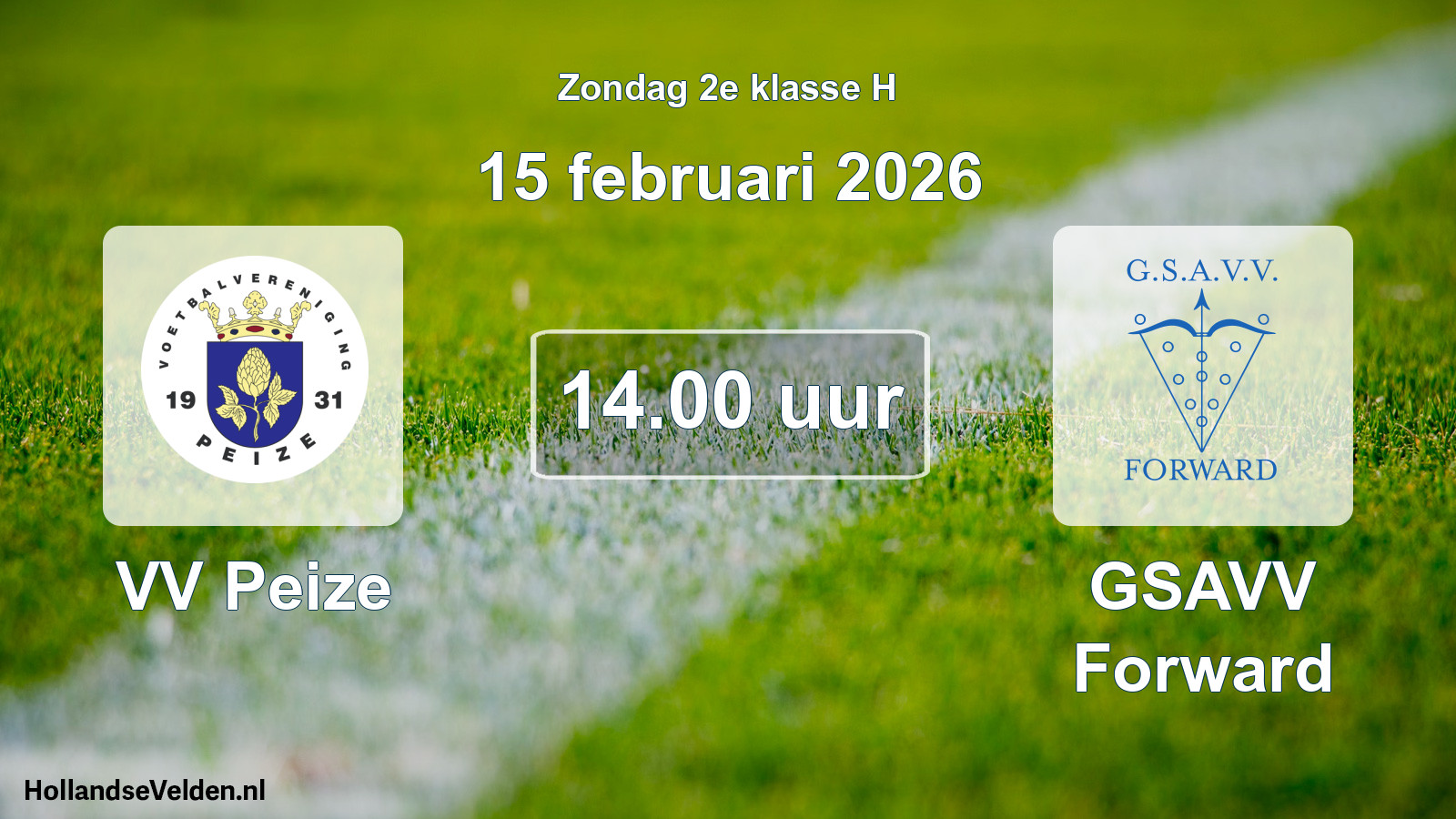 Geplande wedstrijd: VV Peize - GSAVV Forward (15 februari 2026)