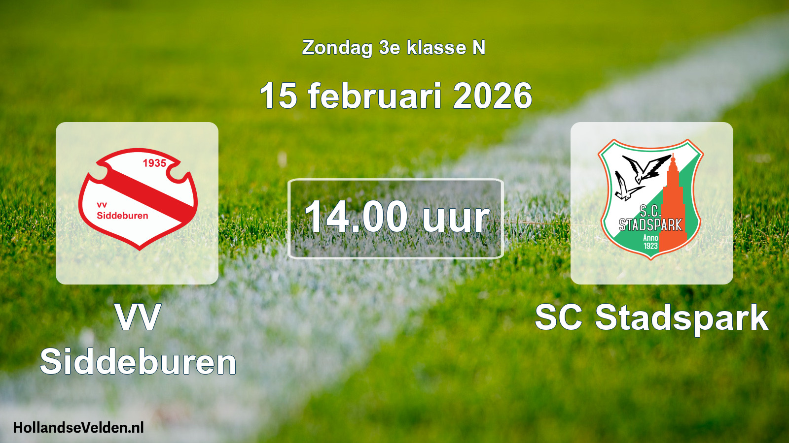 Geplande wedstrijd: VV Siddeburen - SC Stadspark (15 februari 2026)