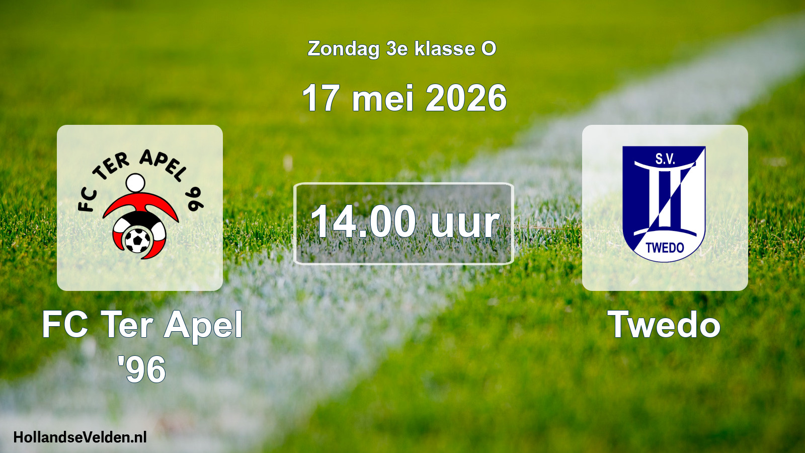 Geplande wedstrijd: FC Ter Apel '96 - Twedo (17 mei 2026)