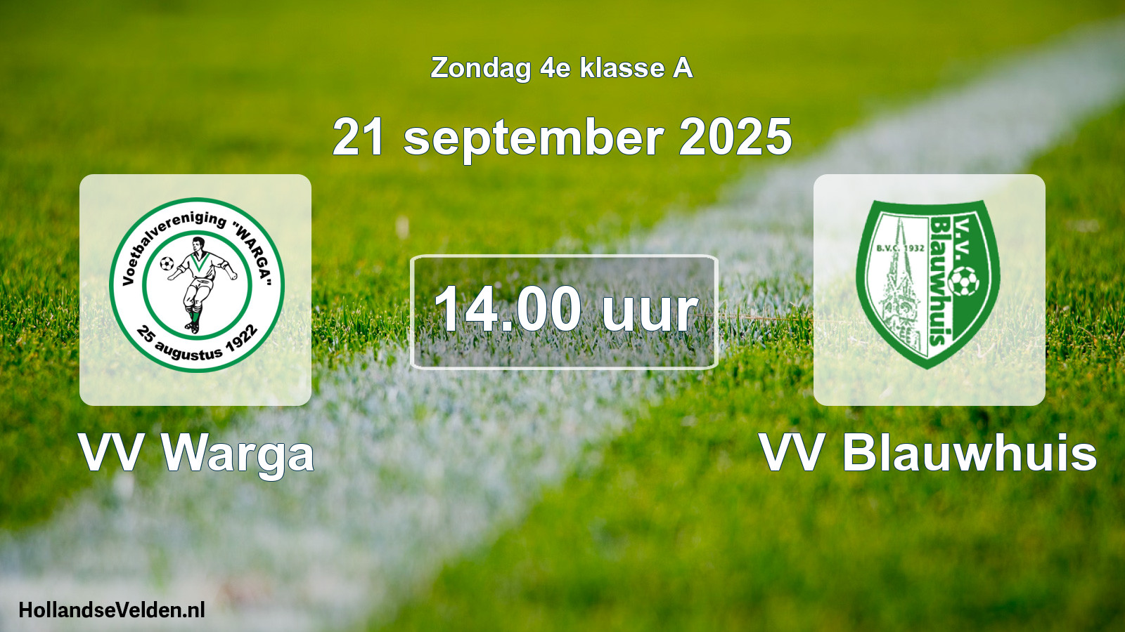 Scheduled Match: VV Warga - VV Blauwhuis (21 September 2025)