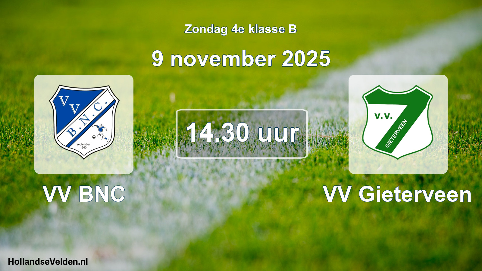 Geplande wedstrijd: VV BNC - VV Gieterveen (9 november 2025)